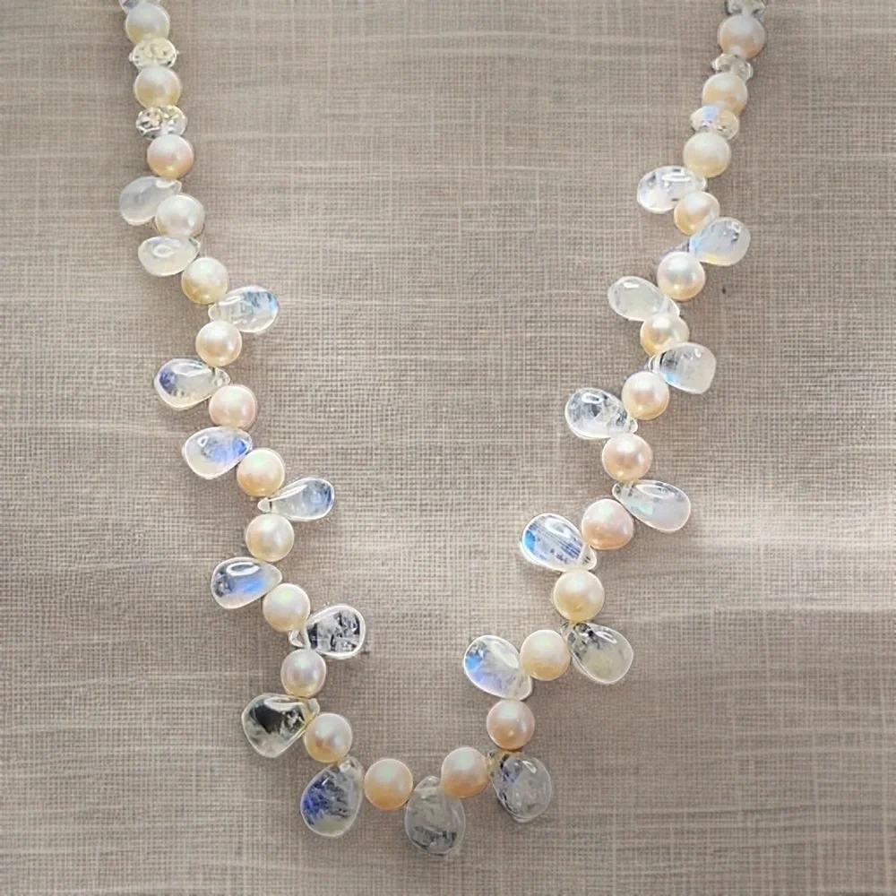 Hand Made Moonstone Pearl Statement Necklace